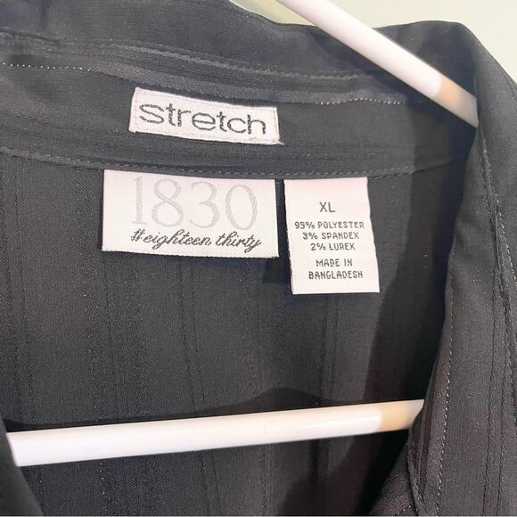 1830 Womens Stretch Striped Collared Long Sleeve Button Down Shirt Black XL NWT - Picture 5 of 12